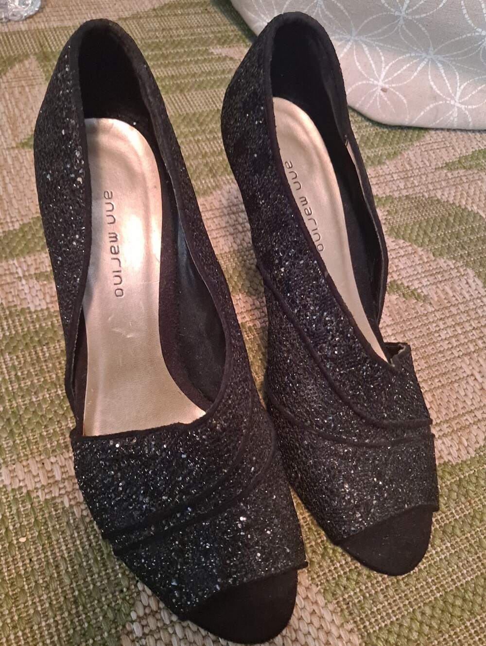 Ann Marino Vintage Black Sparkle Peep-Toe Heels